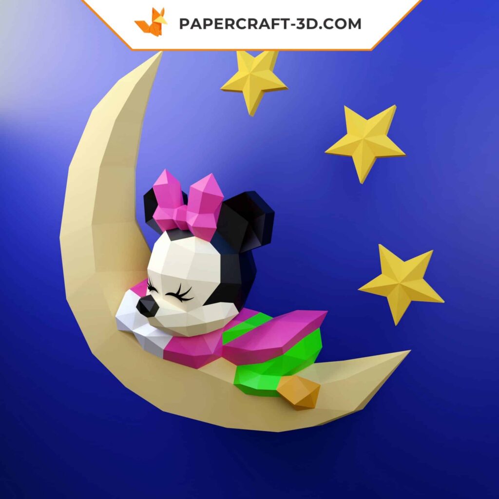 Papercraft Minnie baby dormiente in origami 3D