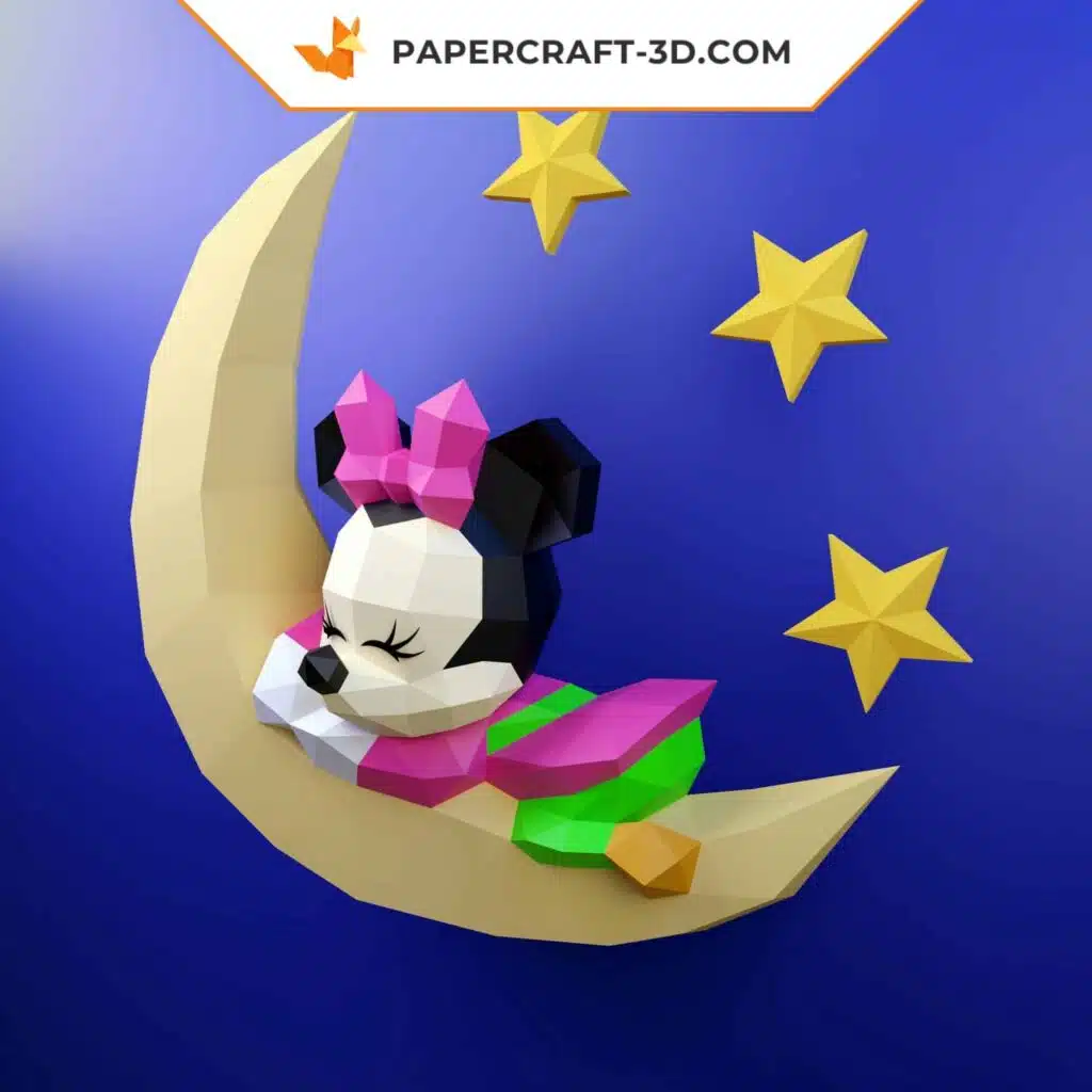 Papercraft Modèle de Minnie Bébé Dormant en Origami Papier 3D DIY, weergave 2