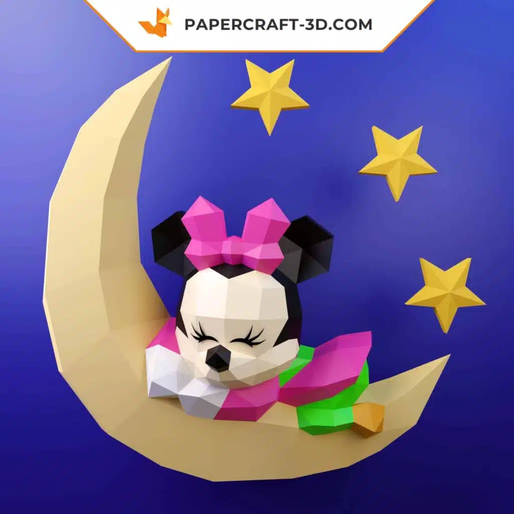 Papercraft schlafendes Minnie Baby als 3D-Origami