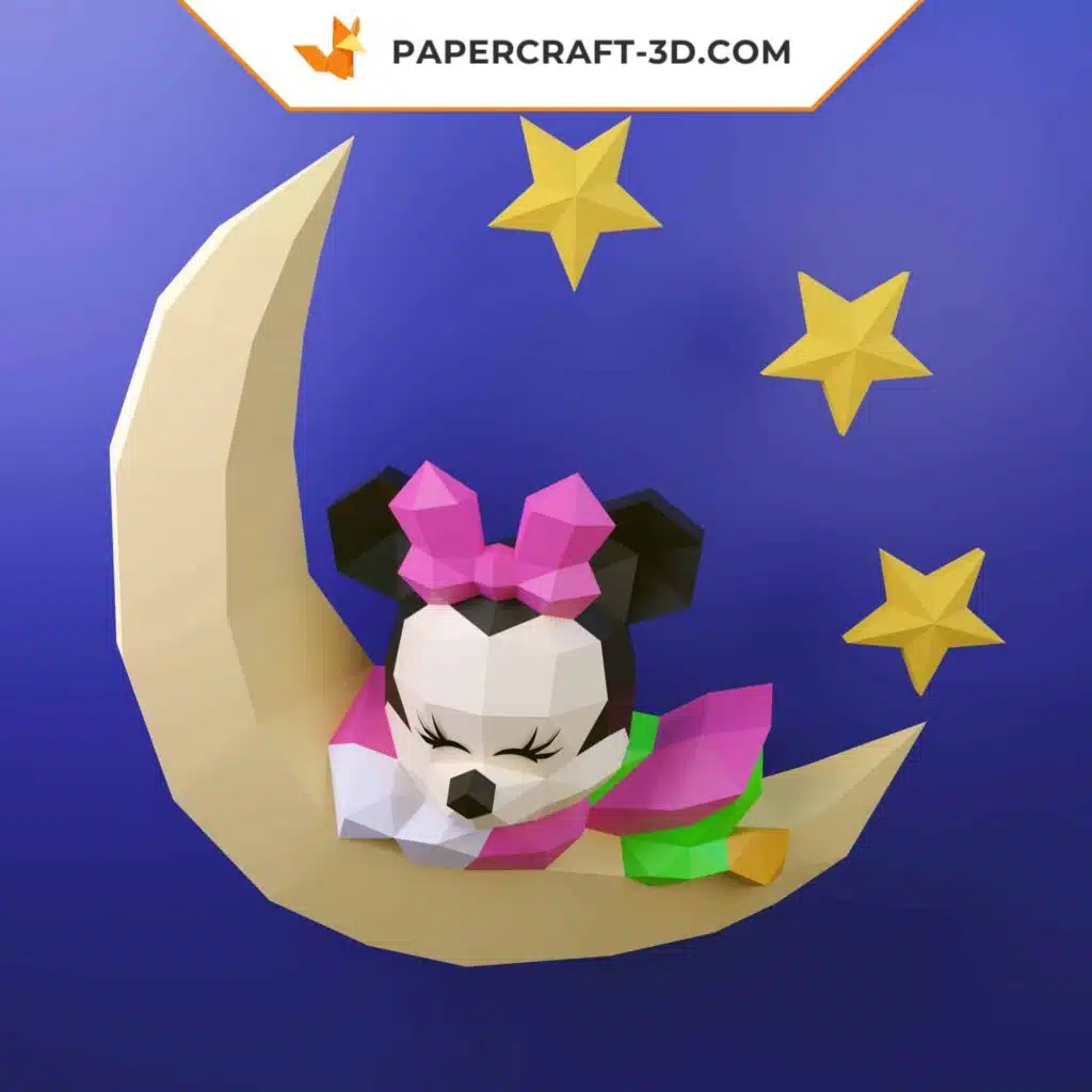 Papercraft Modèle de Minnie Bébé Dormant en Origami Papier 3D DIY, weergave 3