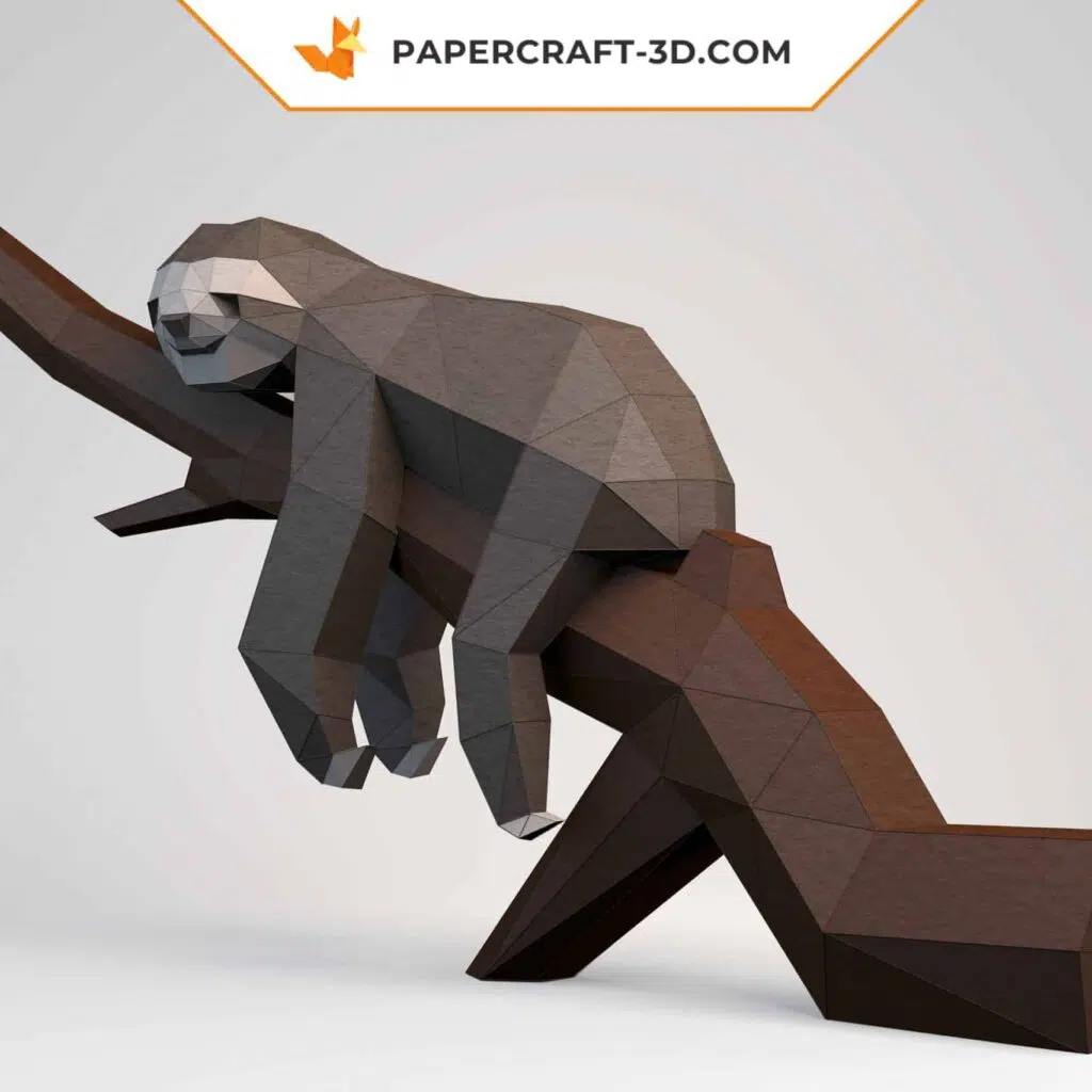 Papercraft sloth in 3D origami