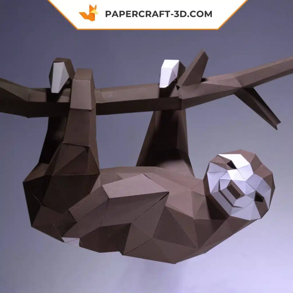 Papercraft hanging sloth in 3D origami