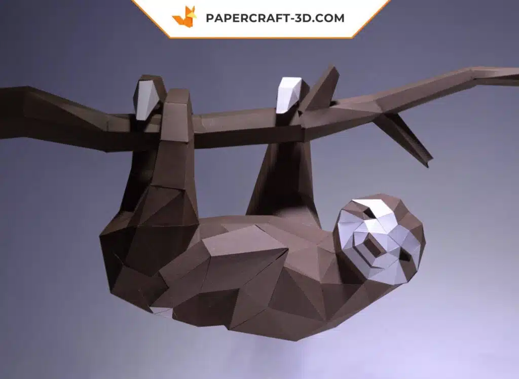 Papercraft modèle de paresseux en origami papier 3D, weergave 2