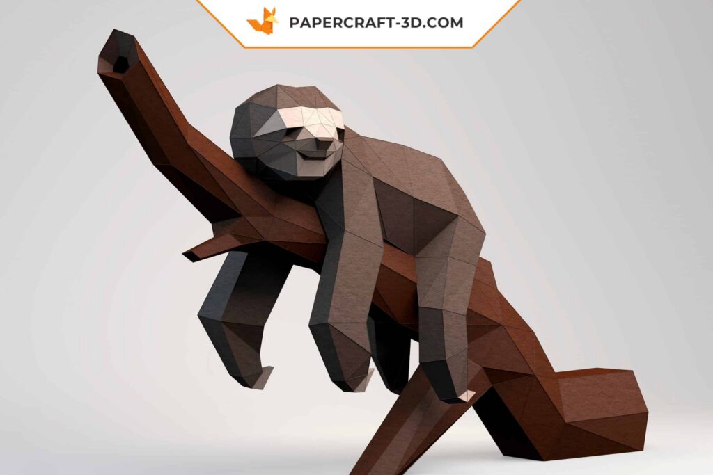 3D origami papercraft sloth on a branch