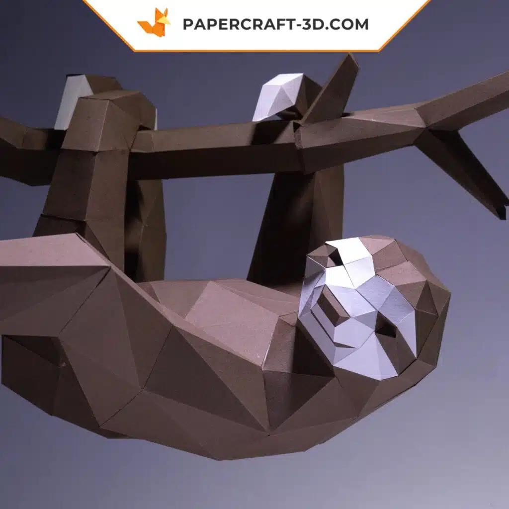 Papercraft hanging sloth in 3D origami