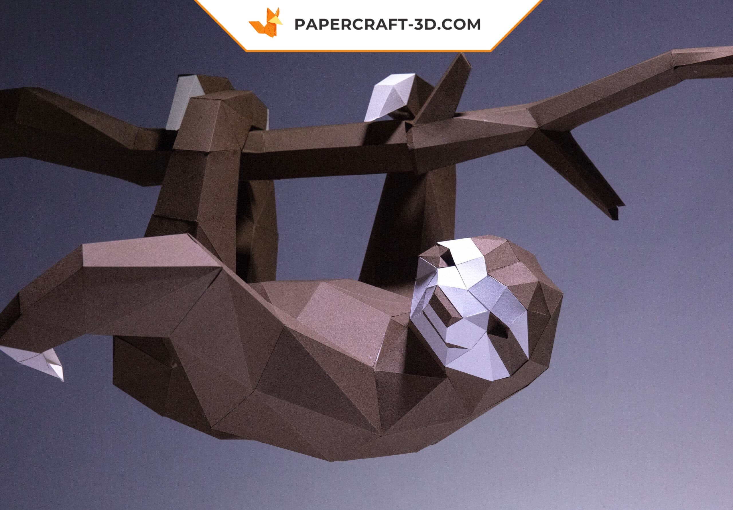 Papercraft paresseux suspendu à sa branche en origami 3D Papercraft paresseux suspendu à sa branche en origami 3D