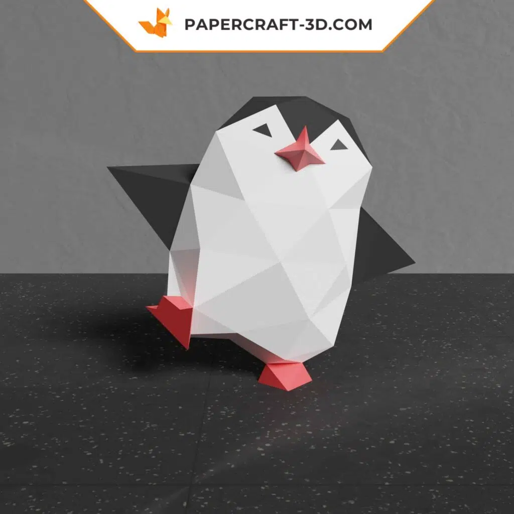 Papercraft de pingüino bailarín en origami 3D