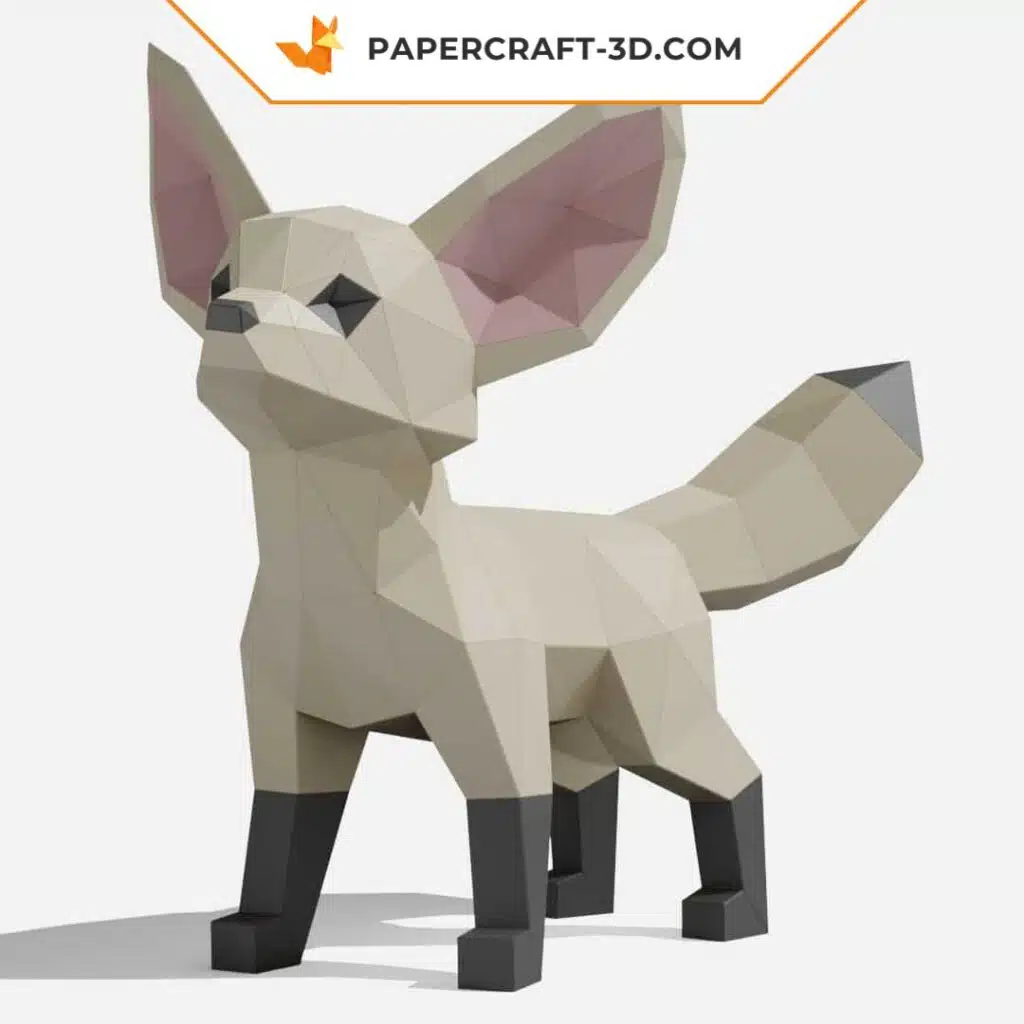 Papercraft modèle de renard Fennec en papier 3D origami, weergave 2