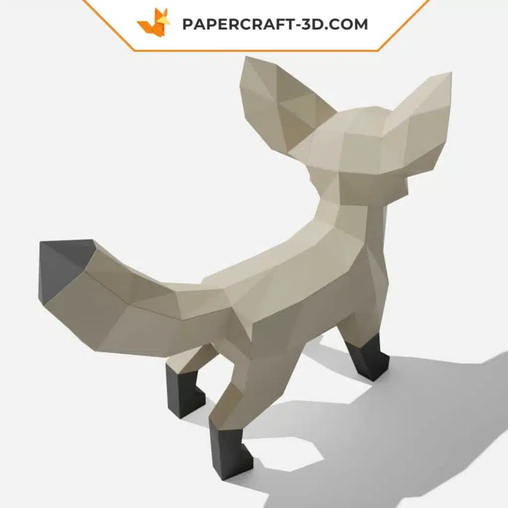 Papercraft modèle de renard Fennec en papier 3D origami, weergave 3