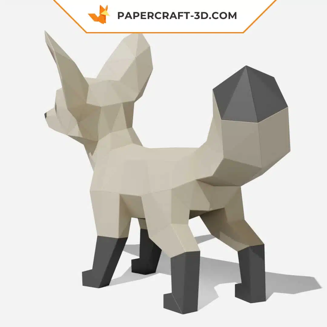 Papercraft modèle de renard Fennec en papier 3D origami, weergave 4
