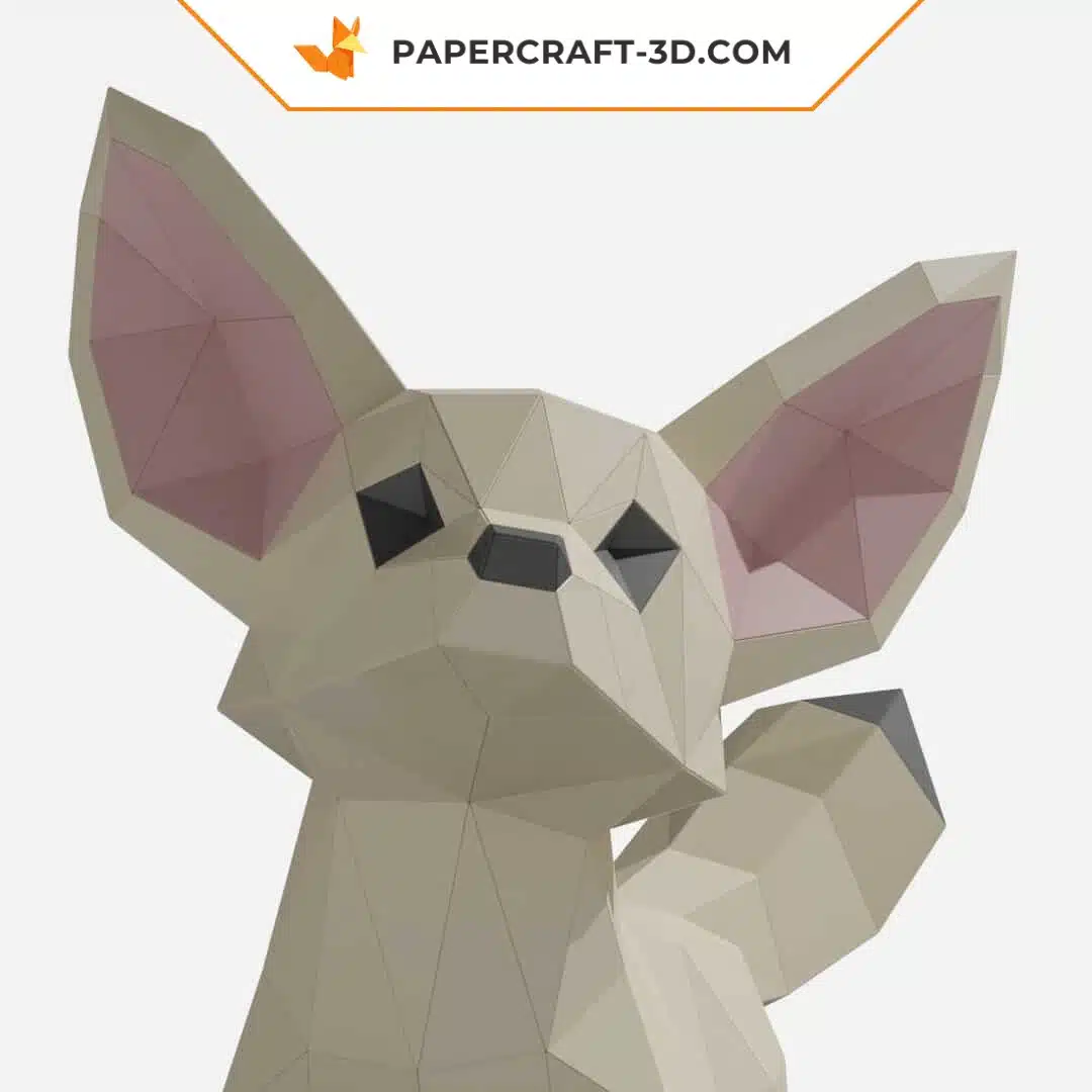 Papercraft modèle de renard Fennec en papier 3D origami, weergave 5