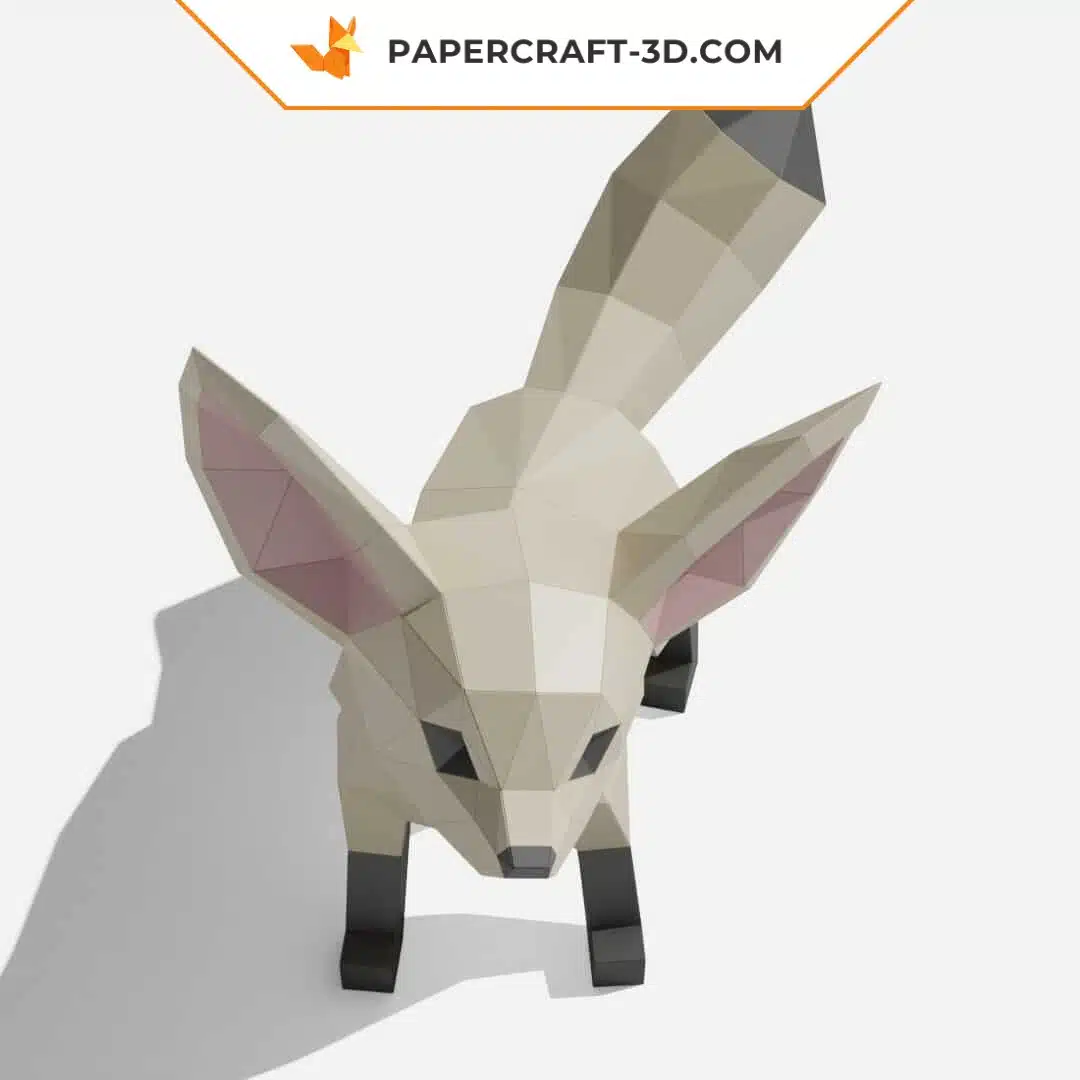 Papercraft modèle de renard Fennec en papier 3D origami, weergave 6