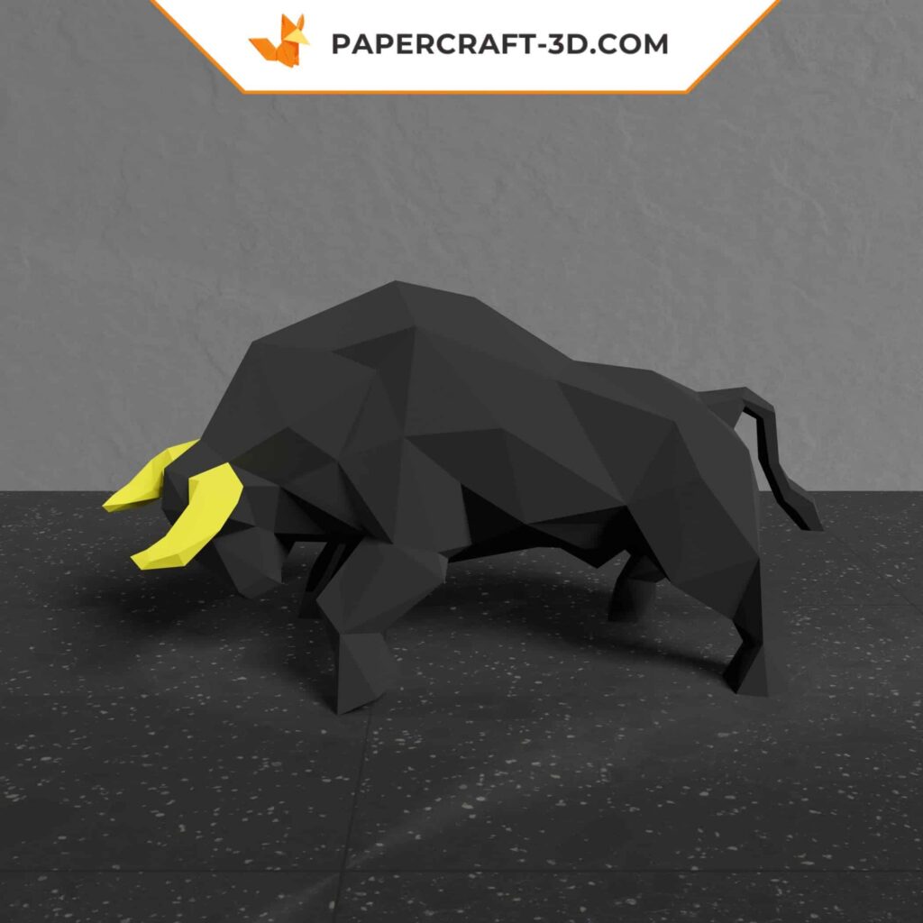 Papercraft touro preto em origami 3D