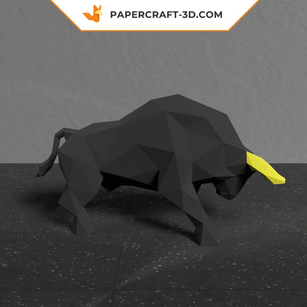 Papercraft touro preto em origami 3D