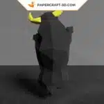 Papercraft toro negro en origami 3D, modelo 3D, vista 2