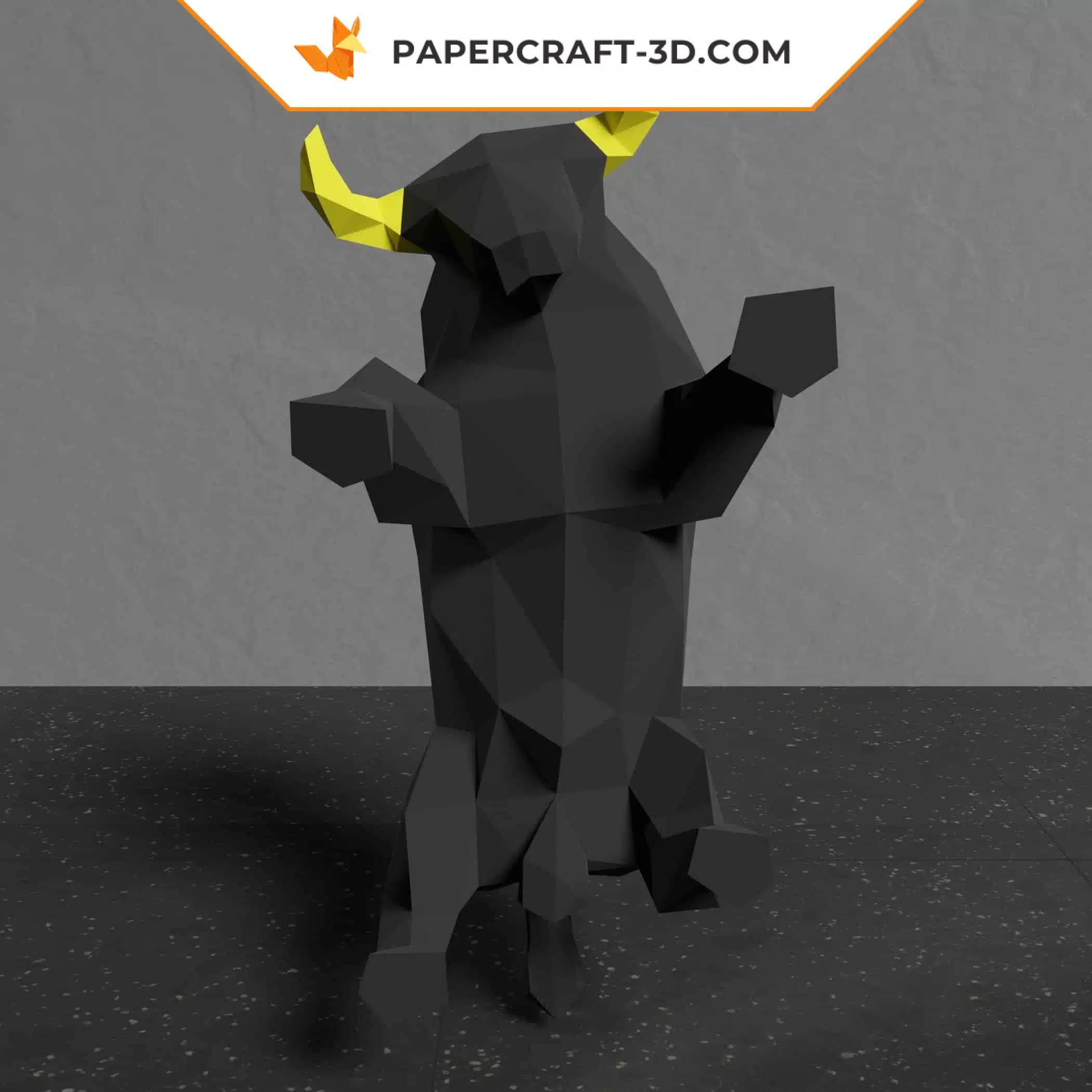 Papercraft toro negro en origami 3D, vista lateral
