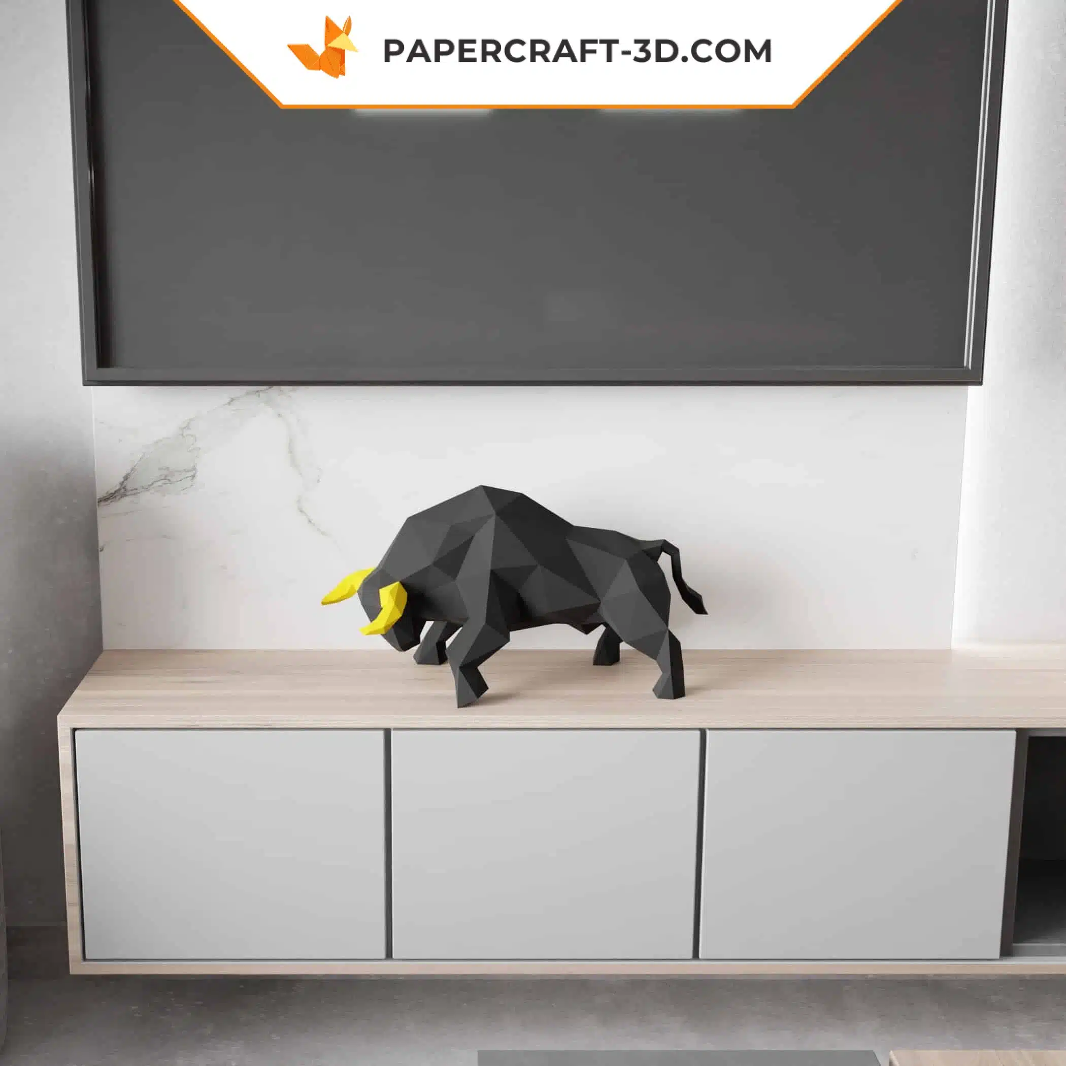 Papercraft toro negro en origami 3D, vista 2, vista 2