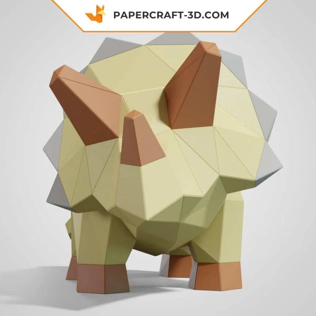 Papercraft modèle de Triceratops mignon en origami papier 3D, weergave 2