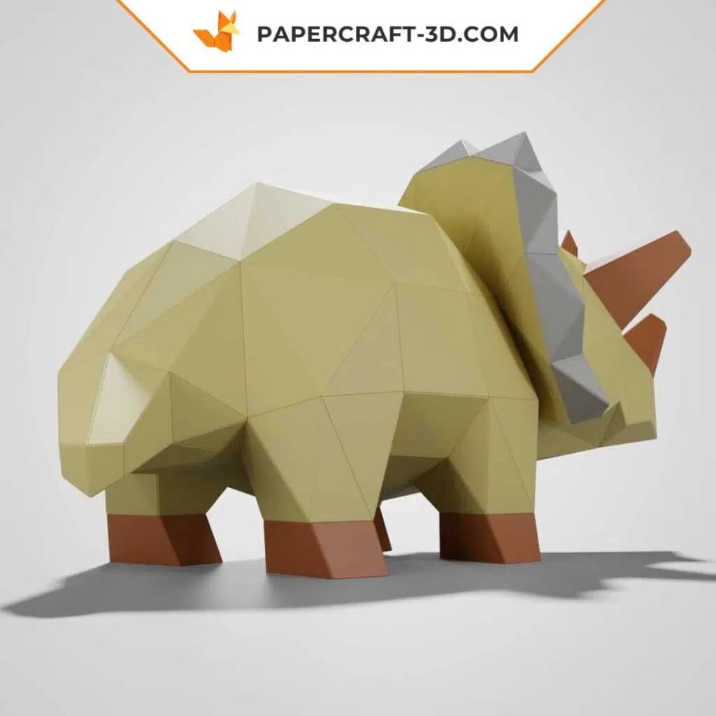 Papercraft modèle de Triceratops mignon en origami papier 3D, weergave 3