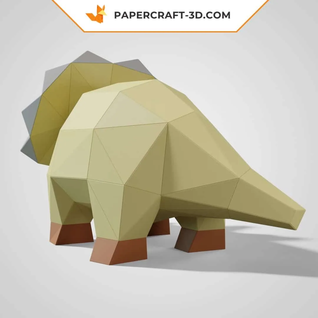 Papercraft modèle de Triceratops mignon en origami papier 3D, weergave 4