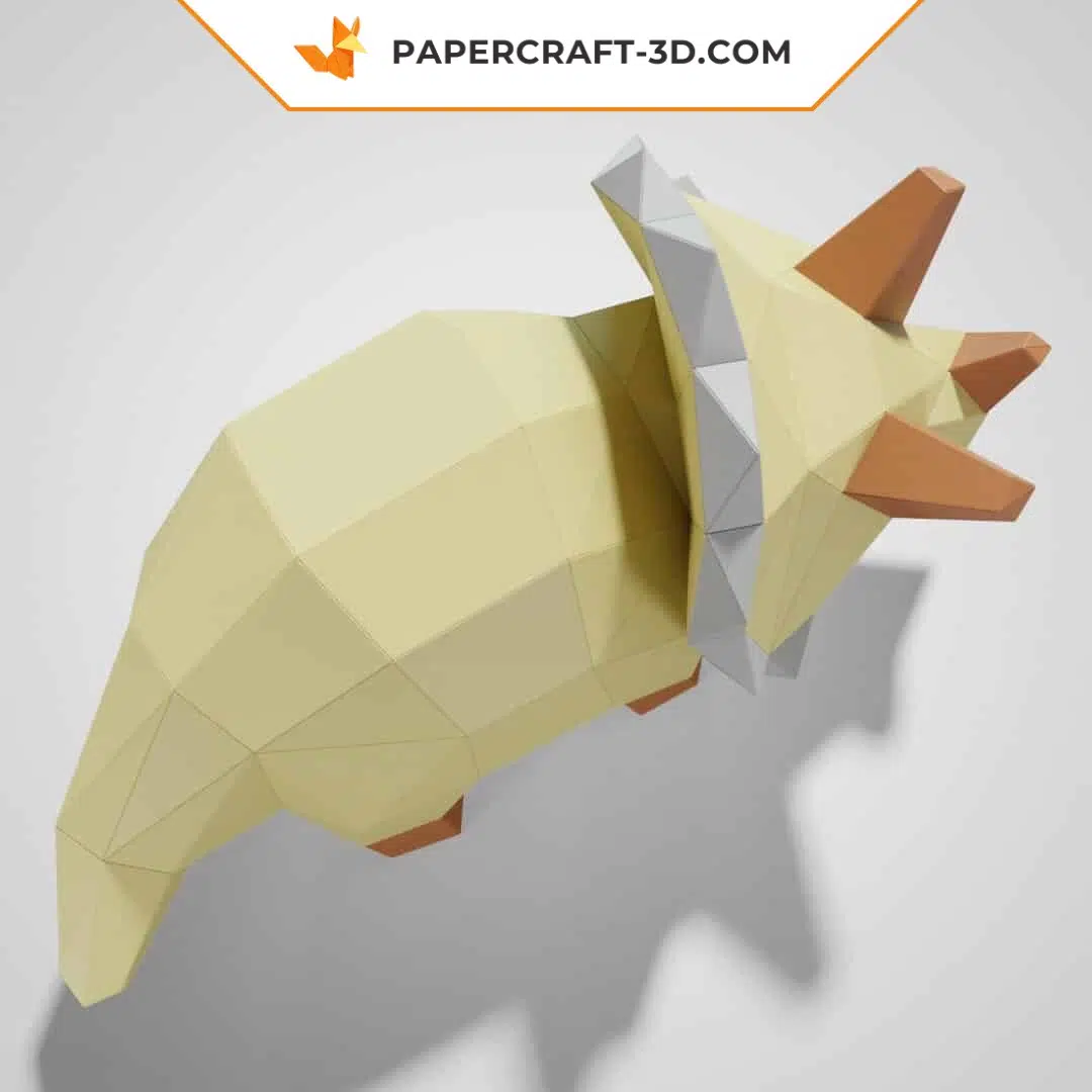 Papercraft modèle de Triceratops mignon en origami papier 3D, weergave 6