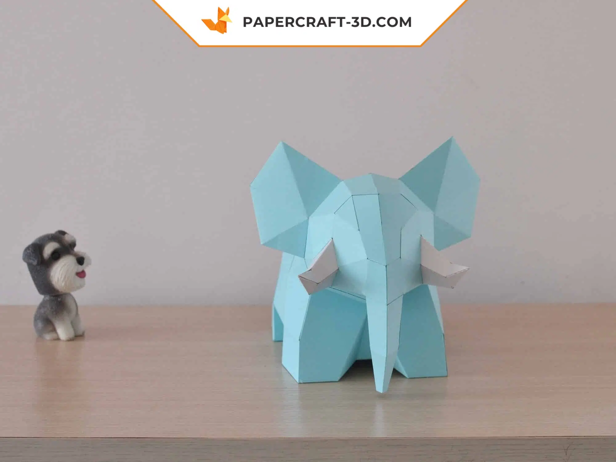Papercraft di elefante carino in origami 3D, vista posteriore