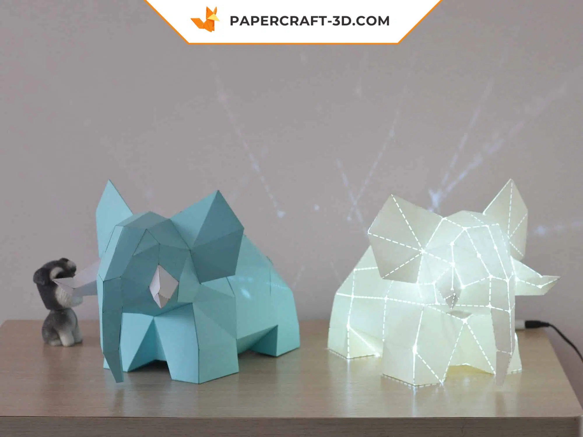 Papercraft di elefante carino in origami 3D, vista laterale