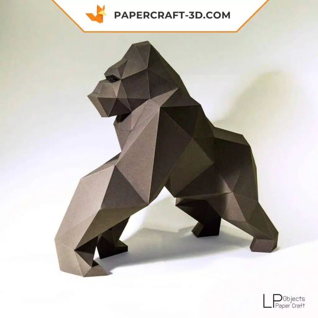 Papercraft de Gorila marrón en origami 3D