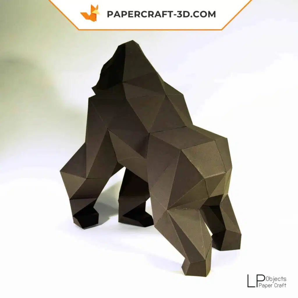 Papercraft de Gorila marrón en origami 3D