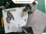 Papercraft de Gorila marrón en origami 3D
