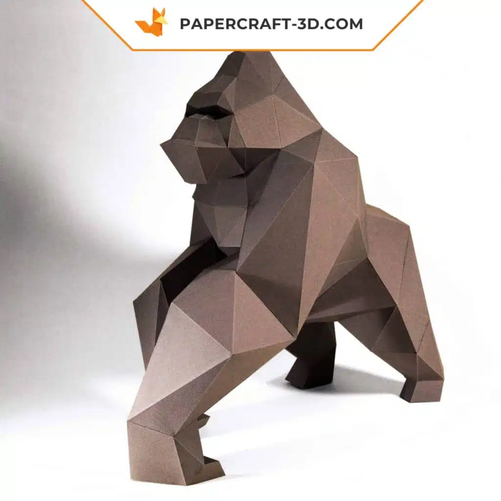 Papercraft de Gorila marrón en origami 3D