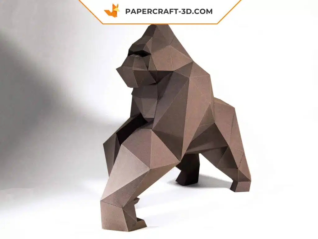 Papercraft de Gorila marrón en origami 3D