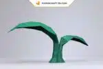 Papercraft di rana verde scuro in origami 3D, vista 4