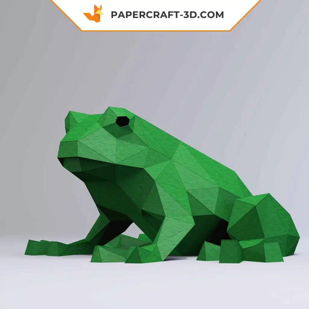 Dark green 3D origami frog papercraft