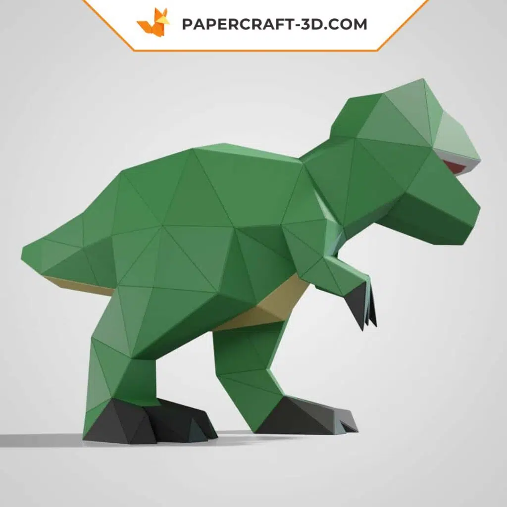 Papercraft modèle T-rex mignon en origami papier 3D, weergave 3