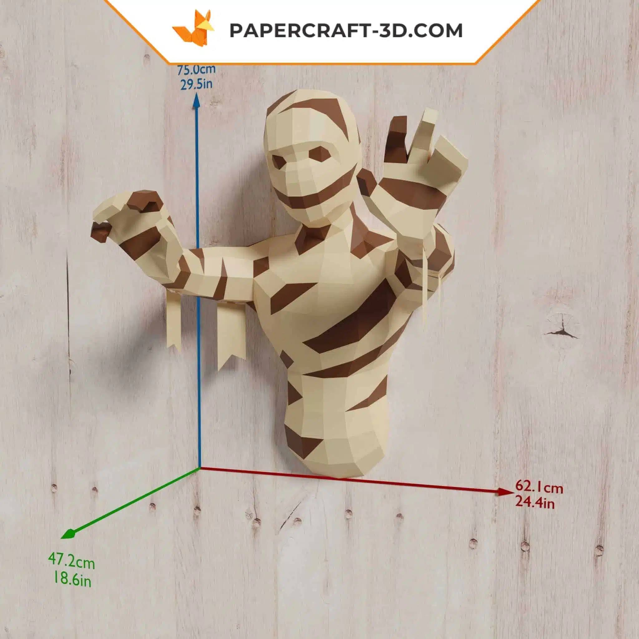 Papercraft Momie 3D origami papier pour décoration murale d&rsquo;Halloween, weergave 5