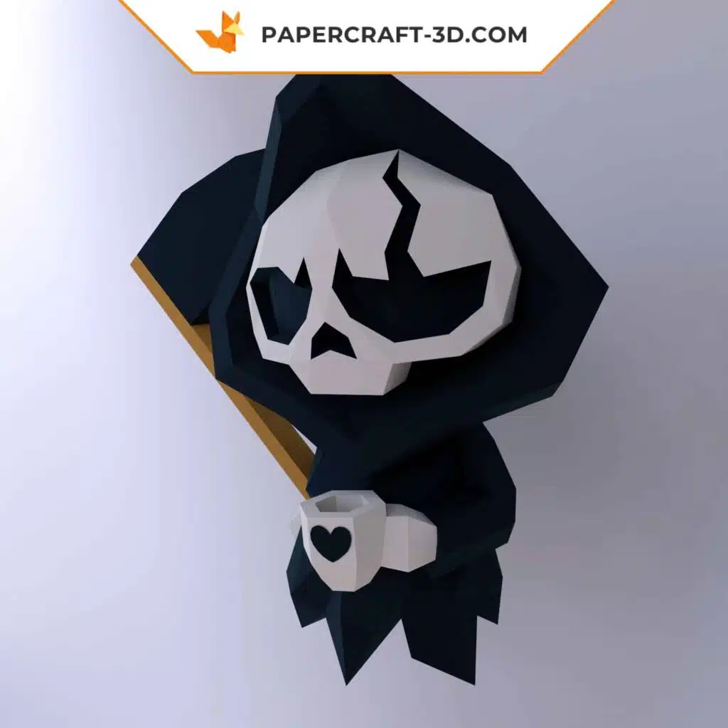 Papercraft Mort avec Café, modèle numérique Halloween en papier 3D, weergave 2