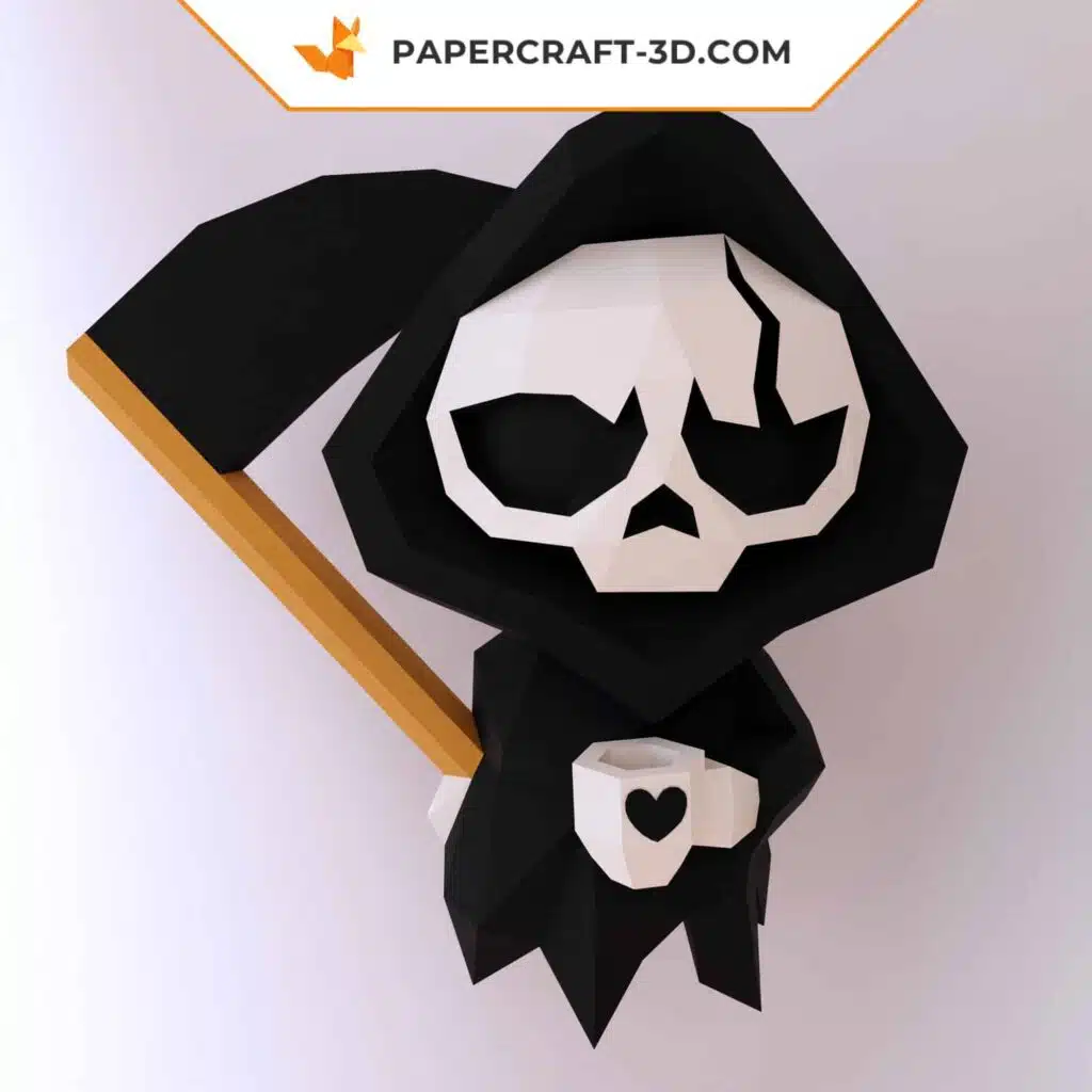Papercraft Statuette Tod mit Kaffee aus 3D-Origami