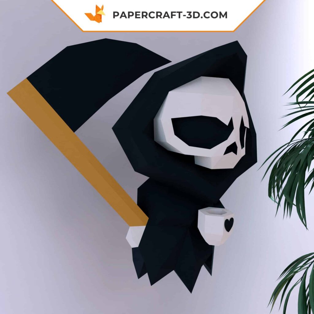 Papercraft estatuilla Muerte con café en origami 3D