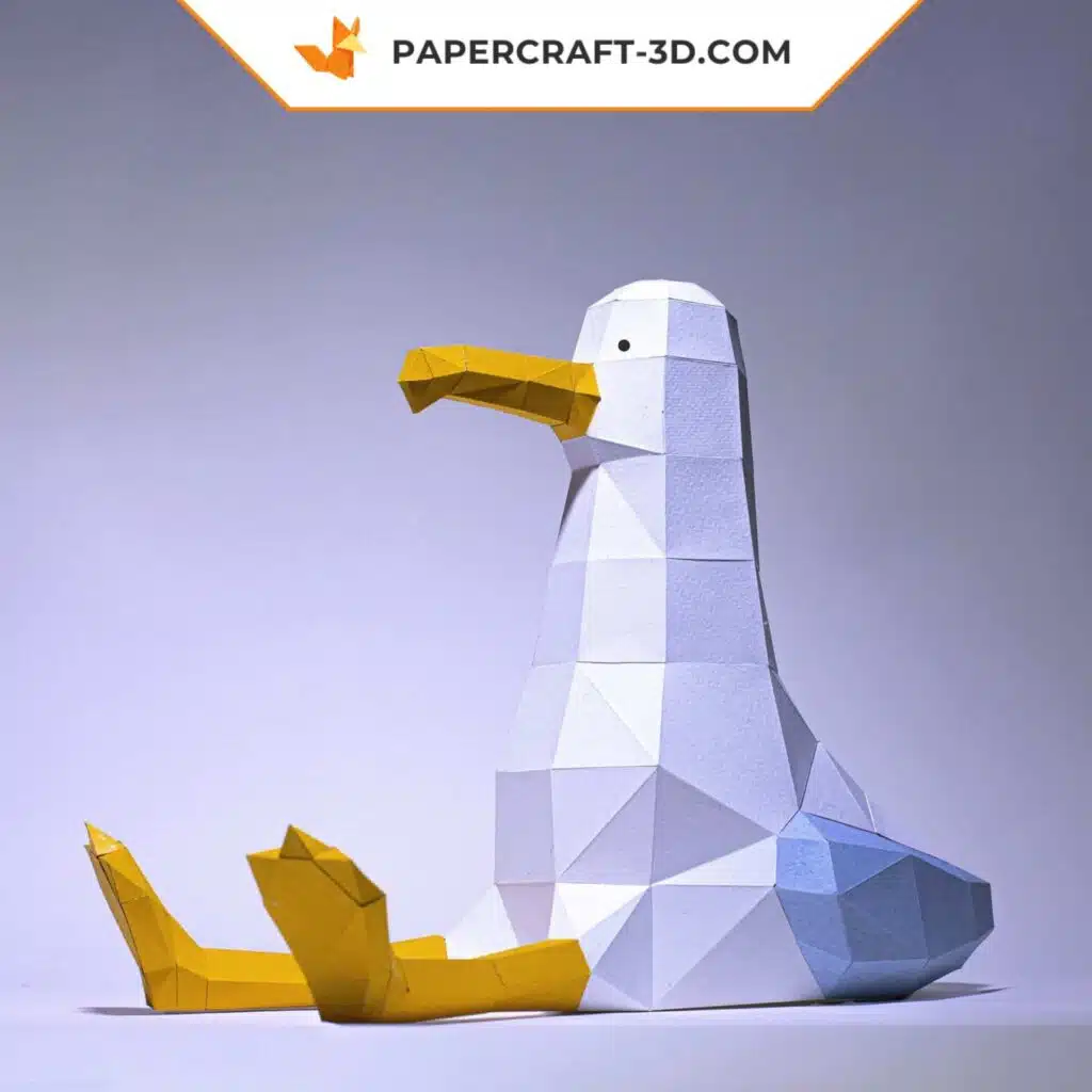 Papercraft di gabbiano seduto in origami 3D