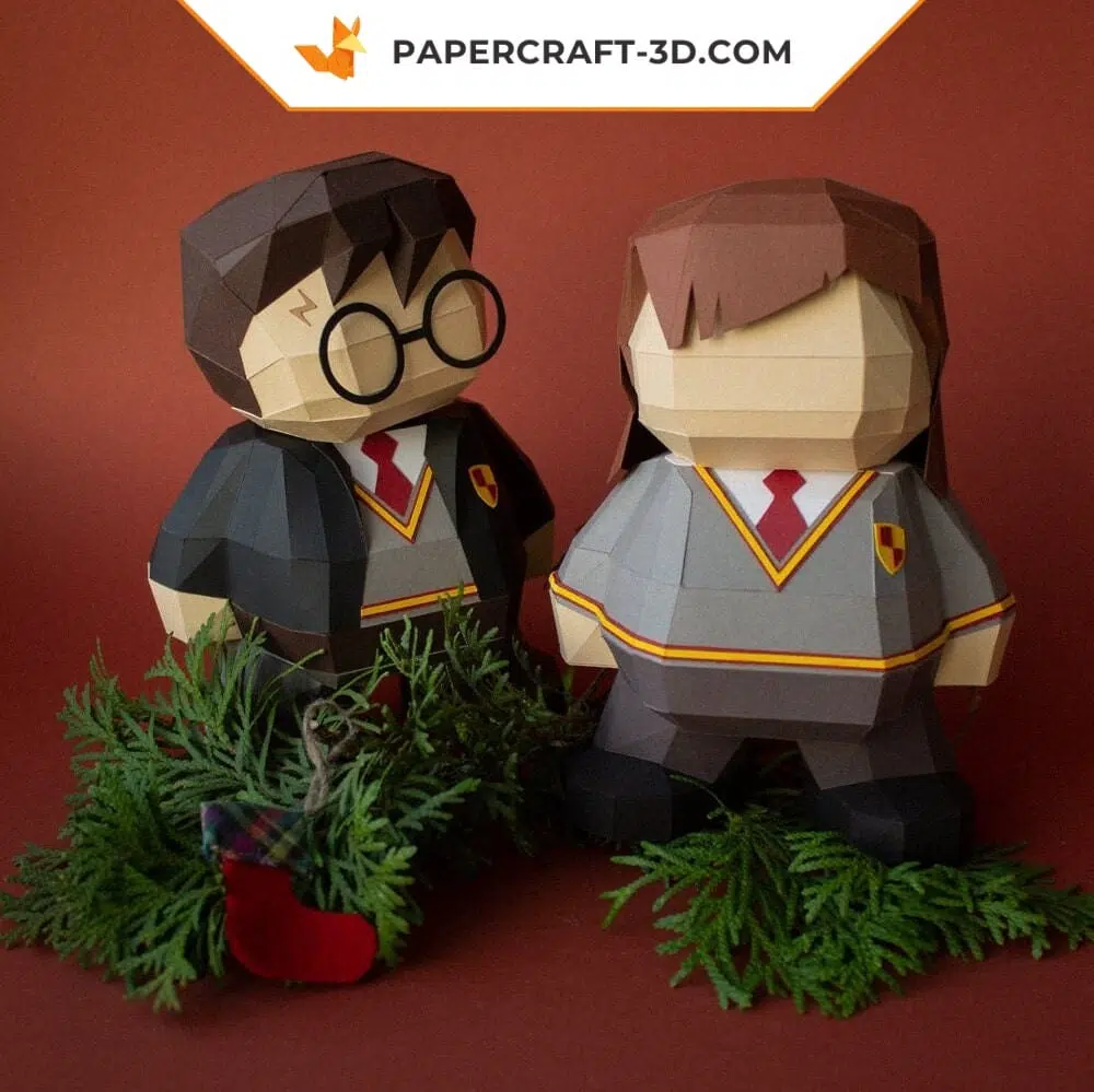 Papercraft Noël Harry en 3D, modèle de bricolage en papier basse poly, weergave 9