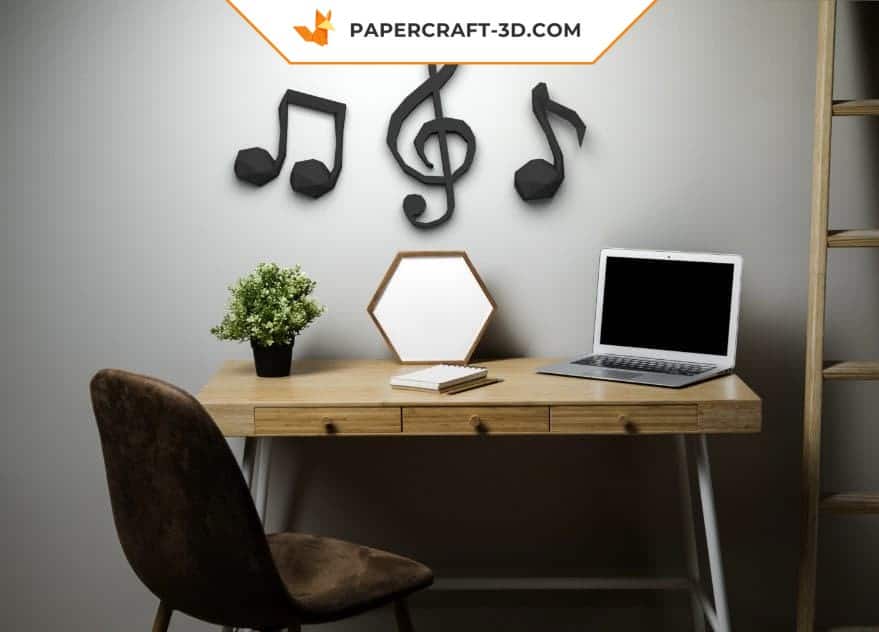 Papercraft musical notes in 3D origami