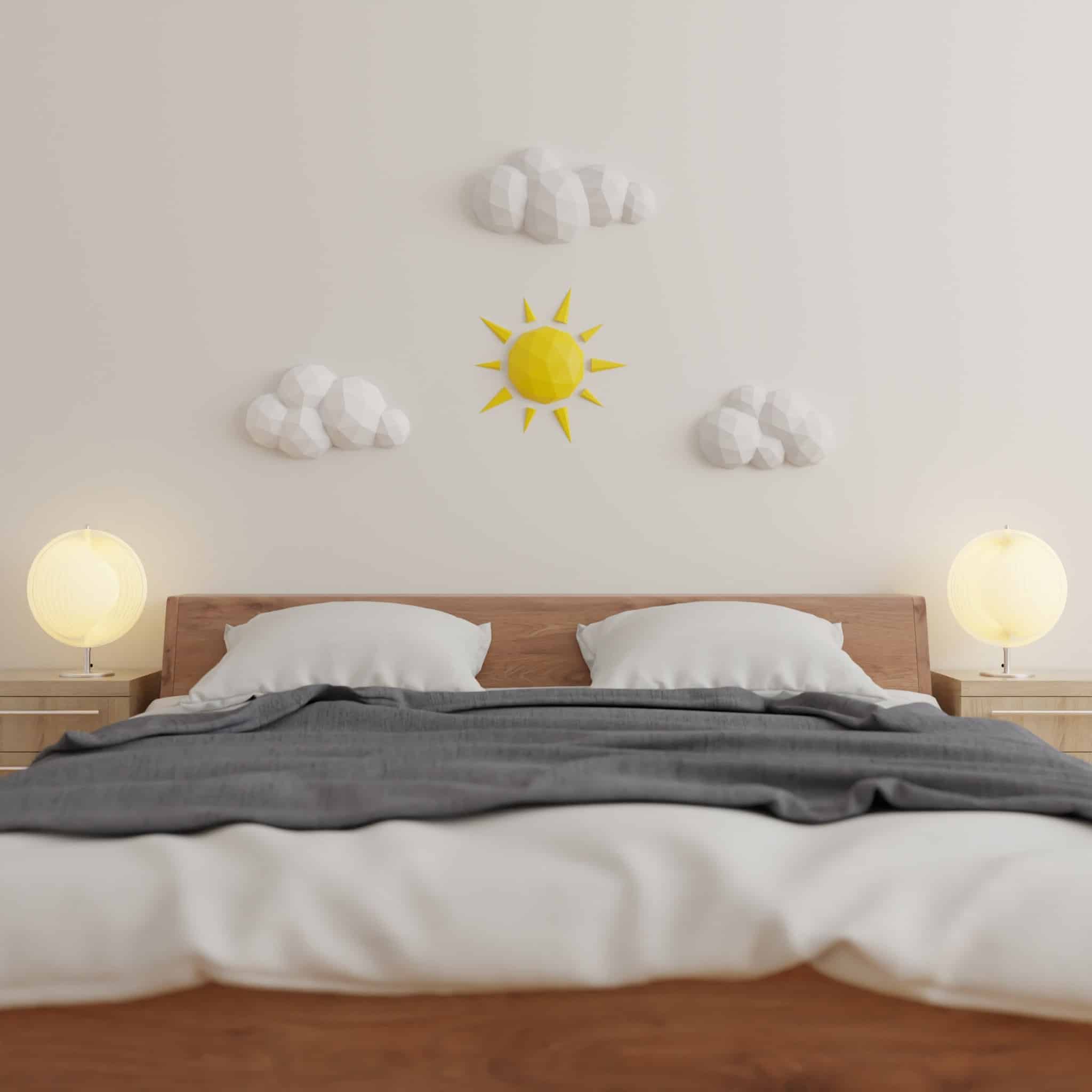 Papercraft clouds and sun in origami