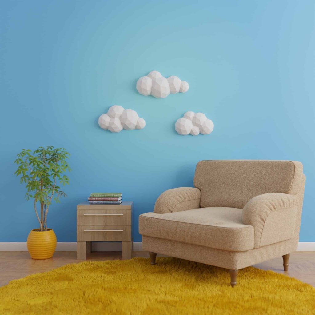 Papercraft de nuvens em origami 3D para creche