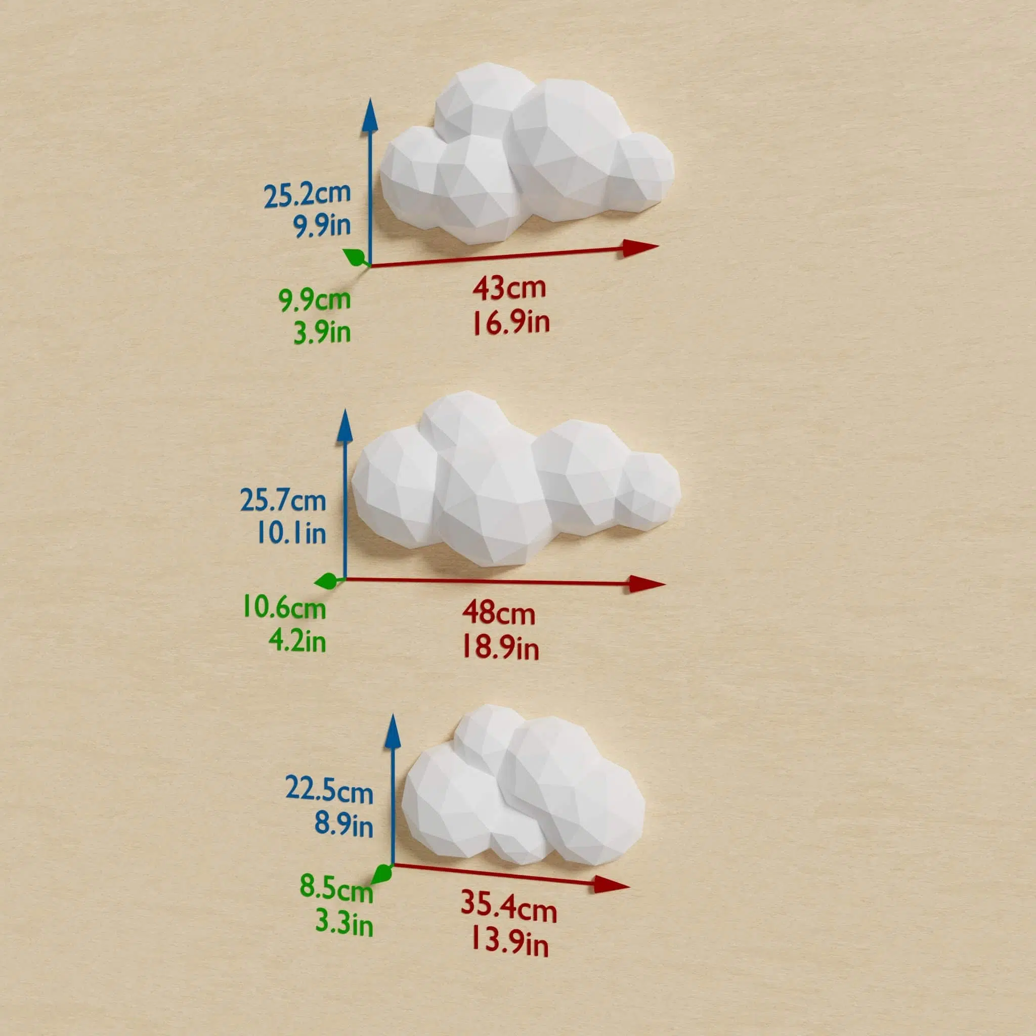 Papercraft nuages origami papier 3D - modèle de décoration murale pour nursery à faire soi-même, weergave 5