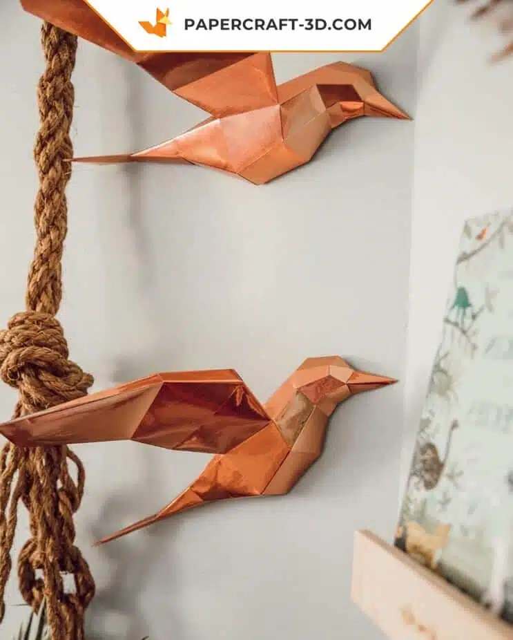 Papercraft oiseaux en origami 3D pour décoration de chambre - Kit DIY PDF numérique, modèle basse poly, modèle pepakura, weergave 2
