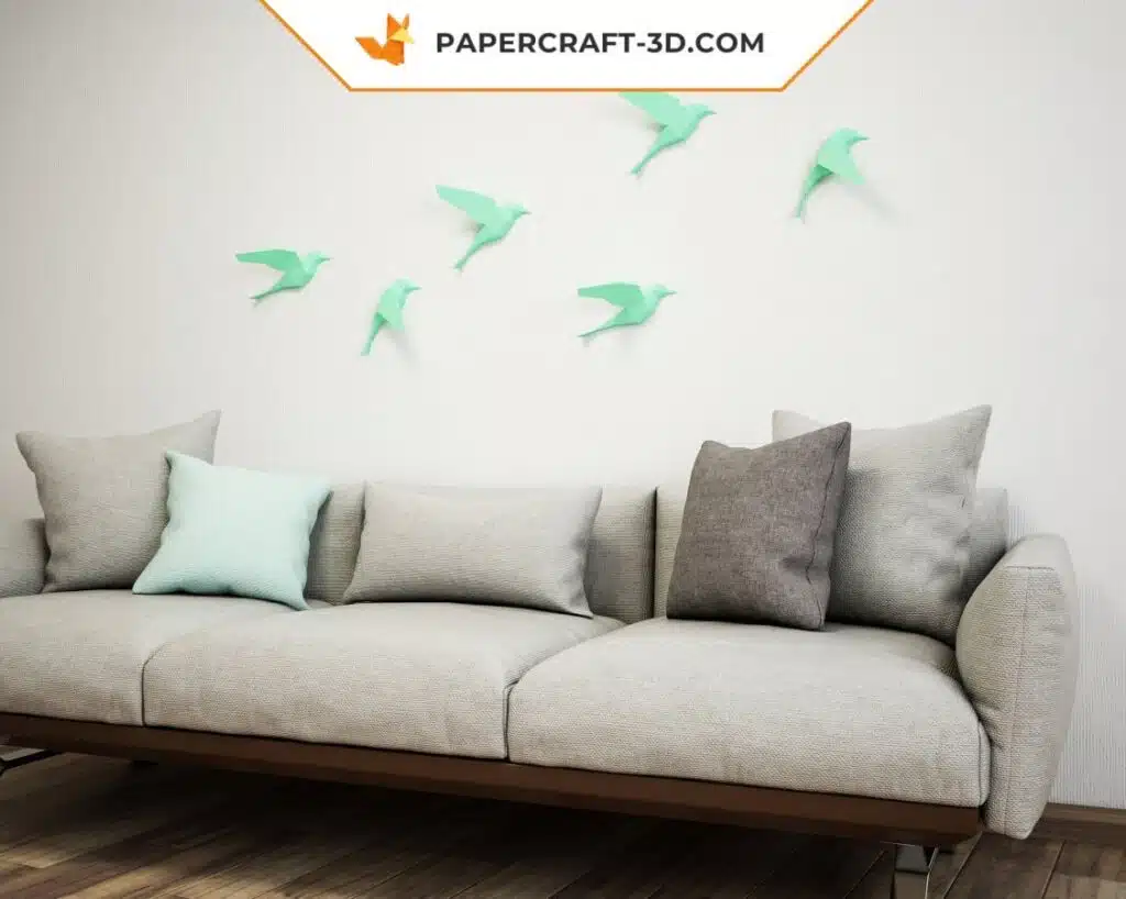 Papercraft oiseaux en origami 3D pour décoration de chambre - Kit DIY PDF numérique, modèle basse poly, modèle pepakura, weergave 3