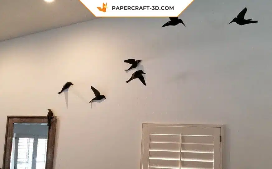 Papercraft oiseaux en origami 3D pour décoration de chambre - Kit DIY PDF numérique, modèle basse poly, modèle pepakura, weergave 4
