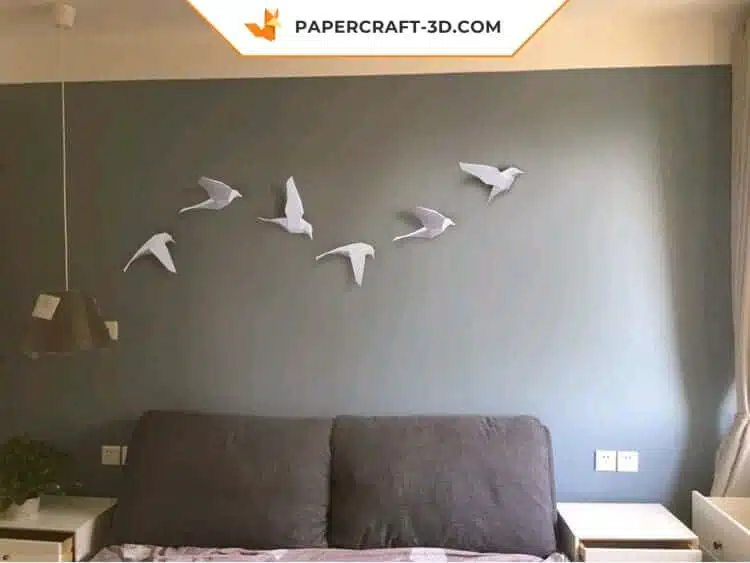 Papercraft oiseaux en origami 3D pour décoration de chambre - Kit DIY PDF numérique, modèle basse poly, modèle pepakura, weergave 5