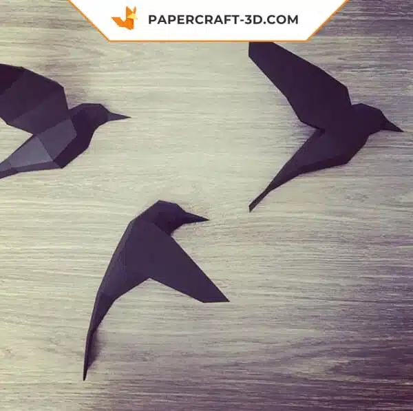 Papercraft oiseaux en origami 3D pour décoration de chambre - Kit DIY PDF numérique, modèle basse poly, modèle pepakura, weergave 7
